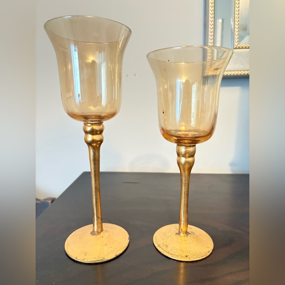 Elegant Gold and Amber Glass candle holder